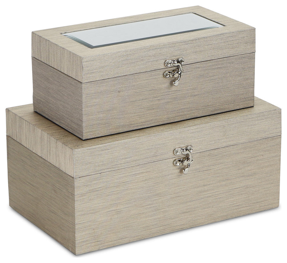 Shimmer Mirror Boxes, Set of 2, Rose Gold