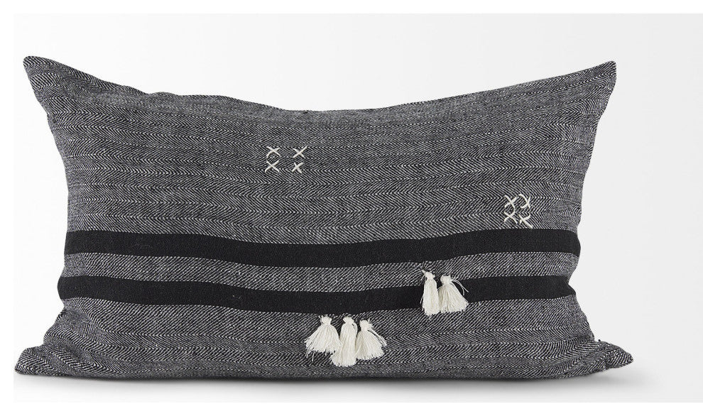Dark Gray Detailed Lumbar Throw Pillow Cover
