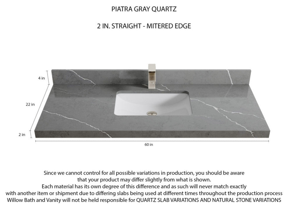 Cambridge 60 Single Bathroom Vanity in White 2" Piatra Gray
