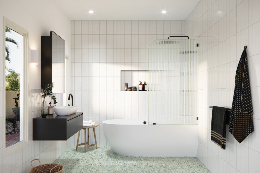 Bathtub Fixed Panel, Fluted Radius, Right Hand, Matte Black