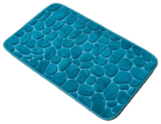 Bathroom Rug Memory Foam Mat 3D Pebble , Peacock Blue, 32" X 20"