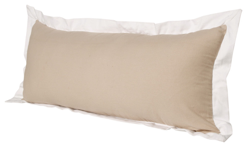 Ox Bay Handwoven Tan/White Bordered Organic Cotton Pillow Cover, 14"x36"