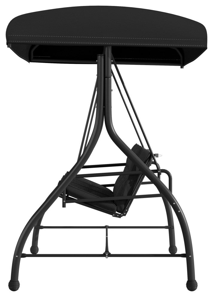 3-Seat Outdoor Steel Converting Patio Swing Canopy Hammock With Cushions, Black