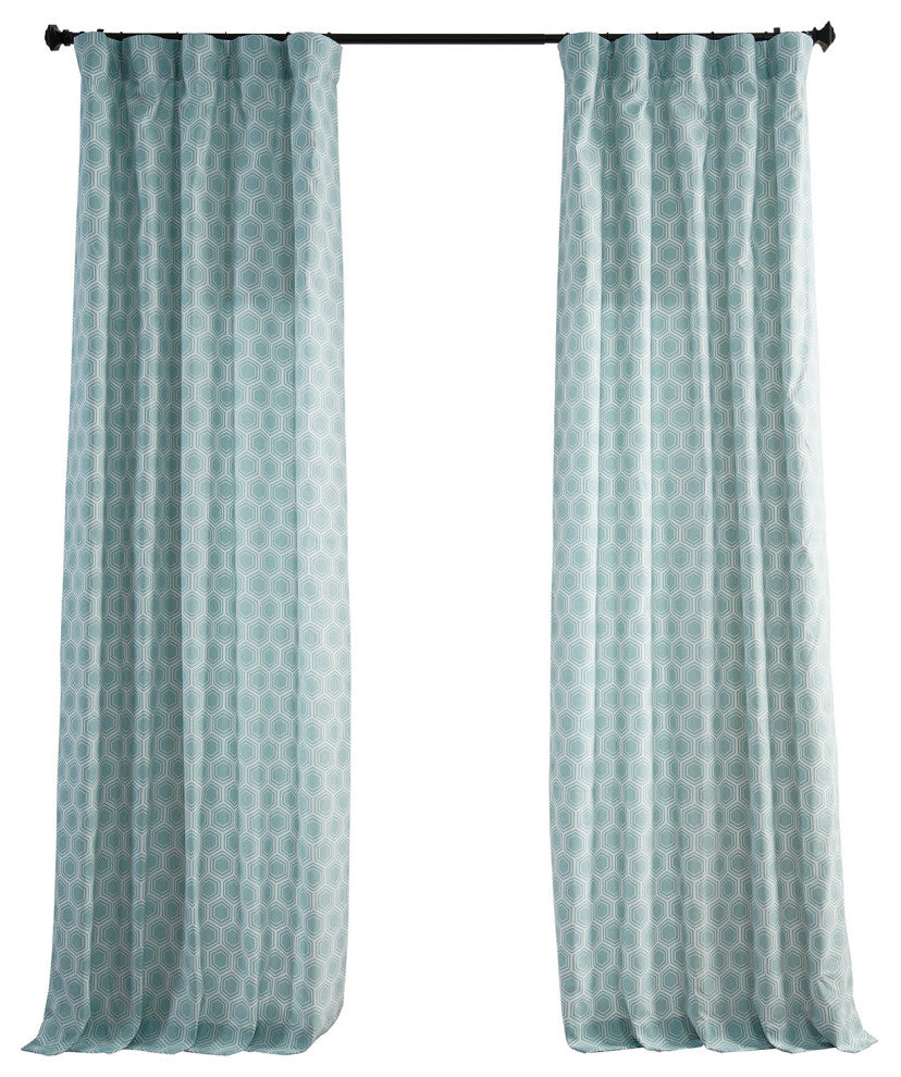 Honeycomb Ripple Printed Cotton Curtain Single Panel, Honeycomb Ripple Aqua, 50wx84l