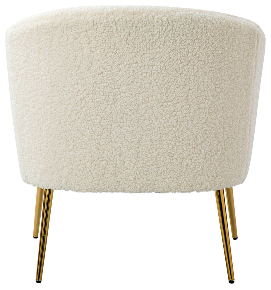 30" Polyester Barrel Chair With Metal Legs, Ivory