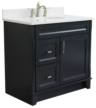 37" Single Sink Vanity, Dark Gray Finish With White Engineered Stone Top