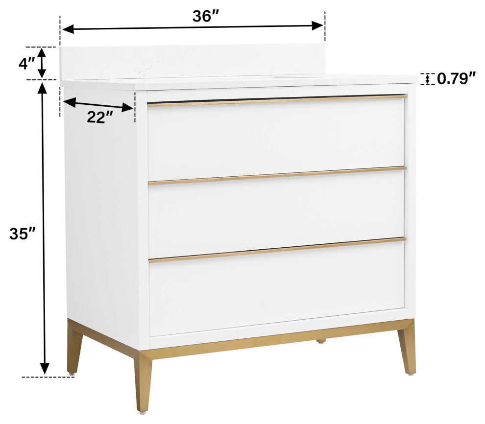 Nolan Freestanding Bathroom Vanity with Quartz Top, White, 36"