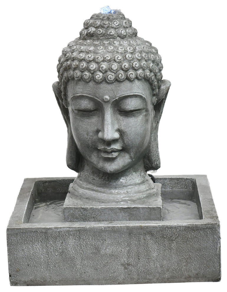 20.5" Buddha Head Indoor/Outdoor Garden Fountain, LED Lights Patio, Deck, Porch