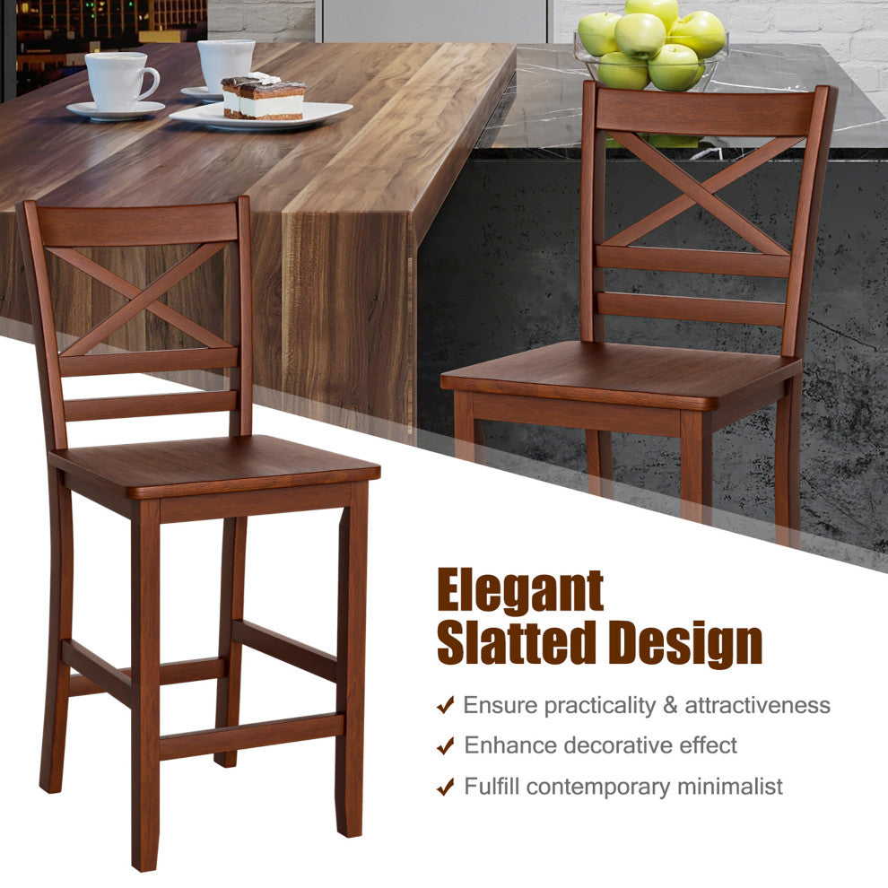 Costway Set of 2 Bar Stools 24'' Counter Height w/ Rubber Wood Legs Walnut