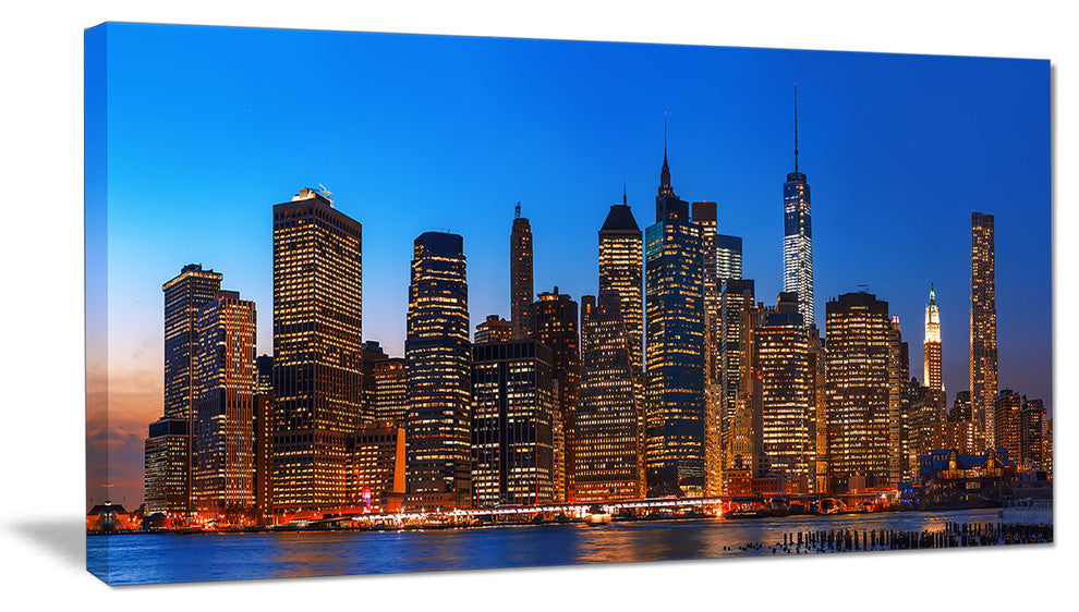 Night New York City Panorama, Extra Large Canvas Art Print, 32"x16"