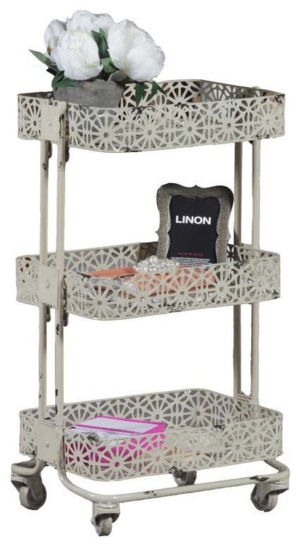 Linon Cream Metal 3-Tier Cart, Cream