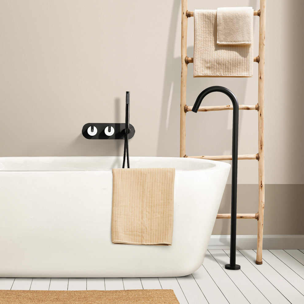 Freestanding Tub Filler with Wall Mounted Handles, Diverter and Handshower