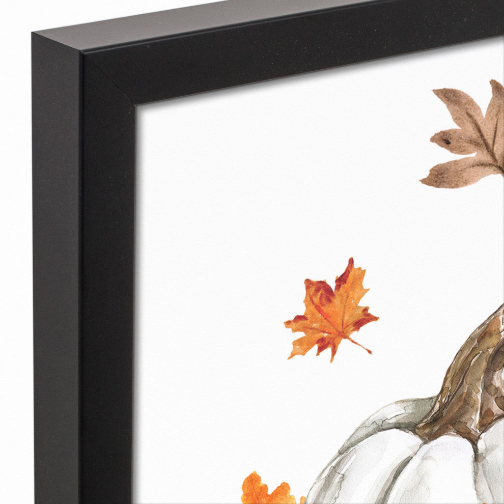 Kitty With Pumpkins 19.73 x 13.73 Black Framed Canvas