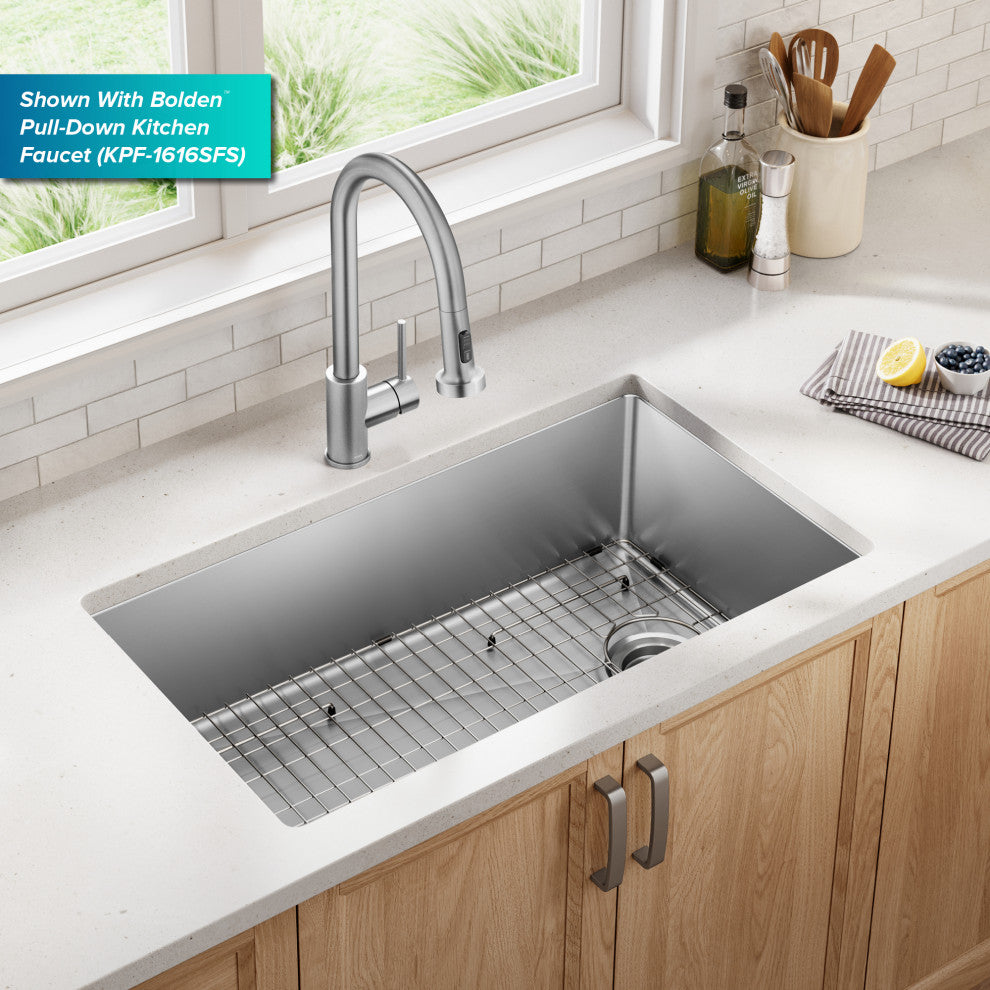 KRAUS Fairlane 33" Undermount 1-Bowl 18 Gauge Stainless Steel Kitchen Sink