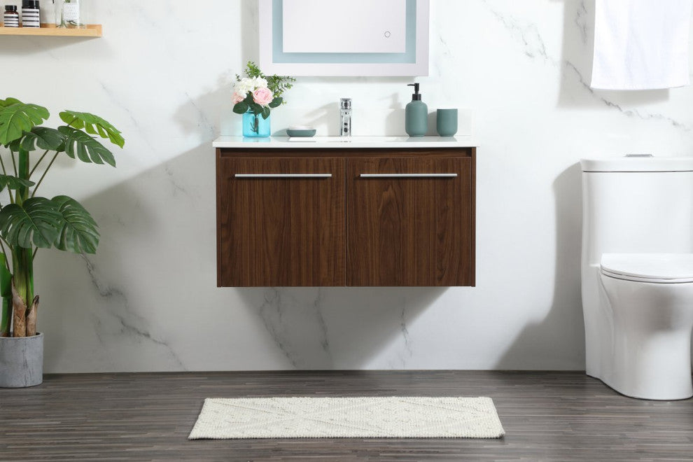 Elegant VF44536MWT-BS 36" Single Bathroom Vanity, Walnut With Backsplash
