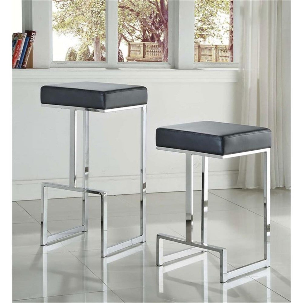 Contemporary Backless Counter Height Stool With Chrome Base, Black