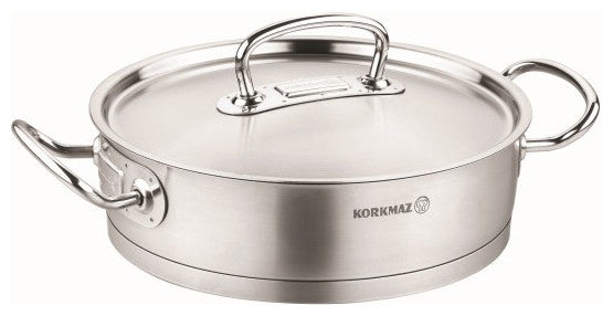 Korkmaz Proline Stainless Steel Low Casserole Saute Pot Stockpot With Lid, 3 Qua