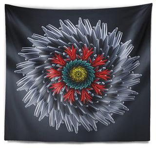 Abstract Silver 3D Flower Abstract Wall Tapestry, 80"x68"