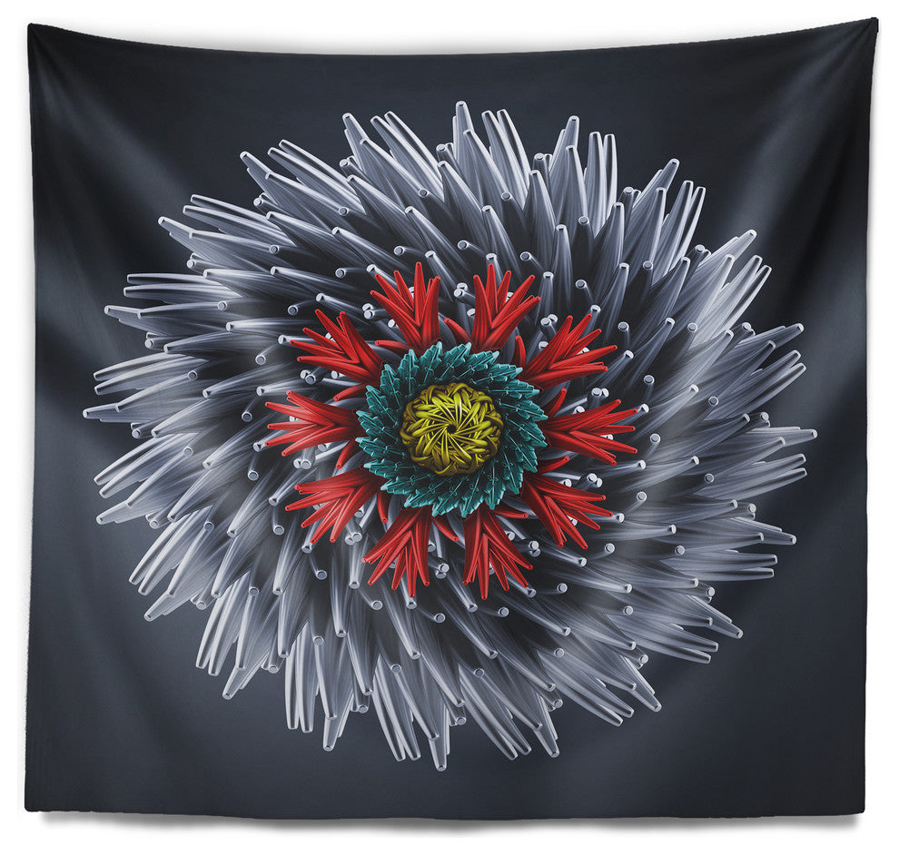 Abstract Silver 3D Flower Abstract Wall Tapestry, 80"x68"