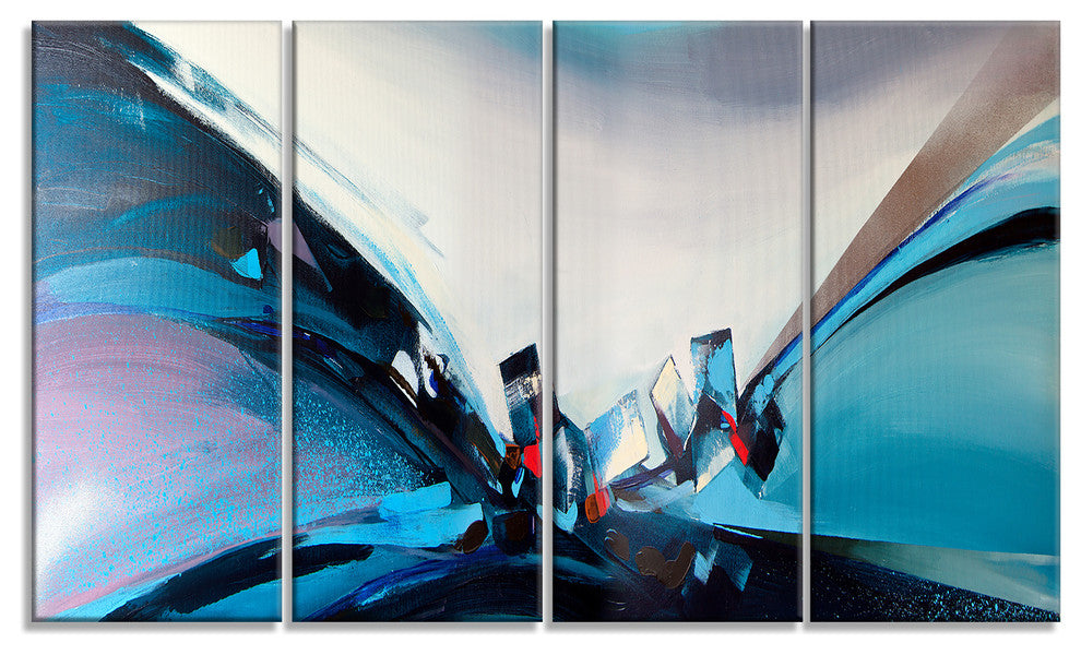 "Blue Panoramic Abstract Design" Canvas Print, 4 Panels, 48"x28"