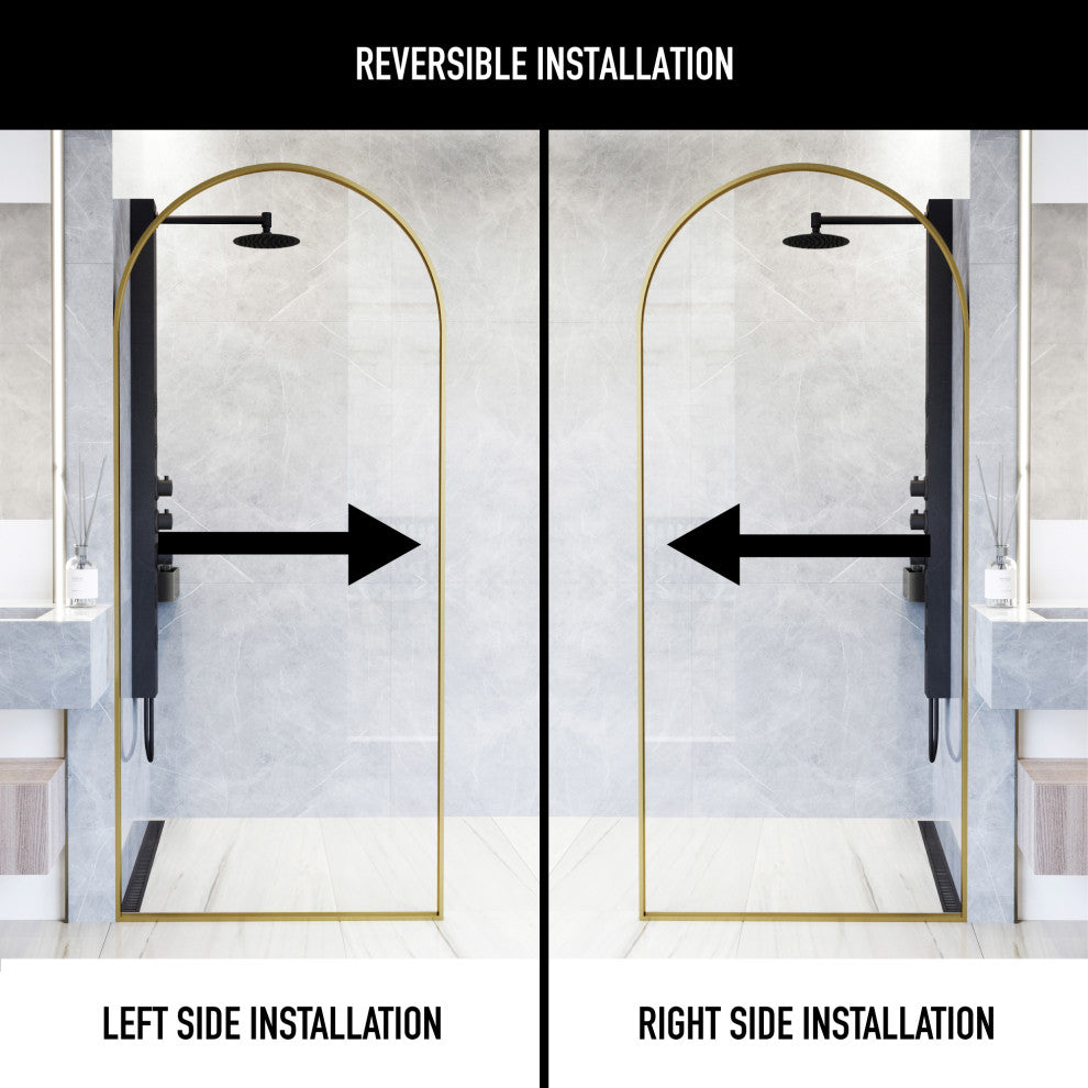 VIGO Arden 34" W x 78" H Framed Fixed Shower Screen, Matte Brushed Gold, Clear Glass