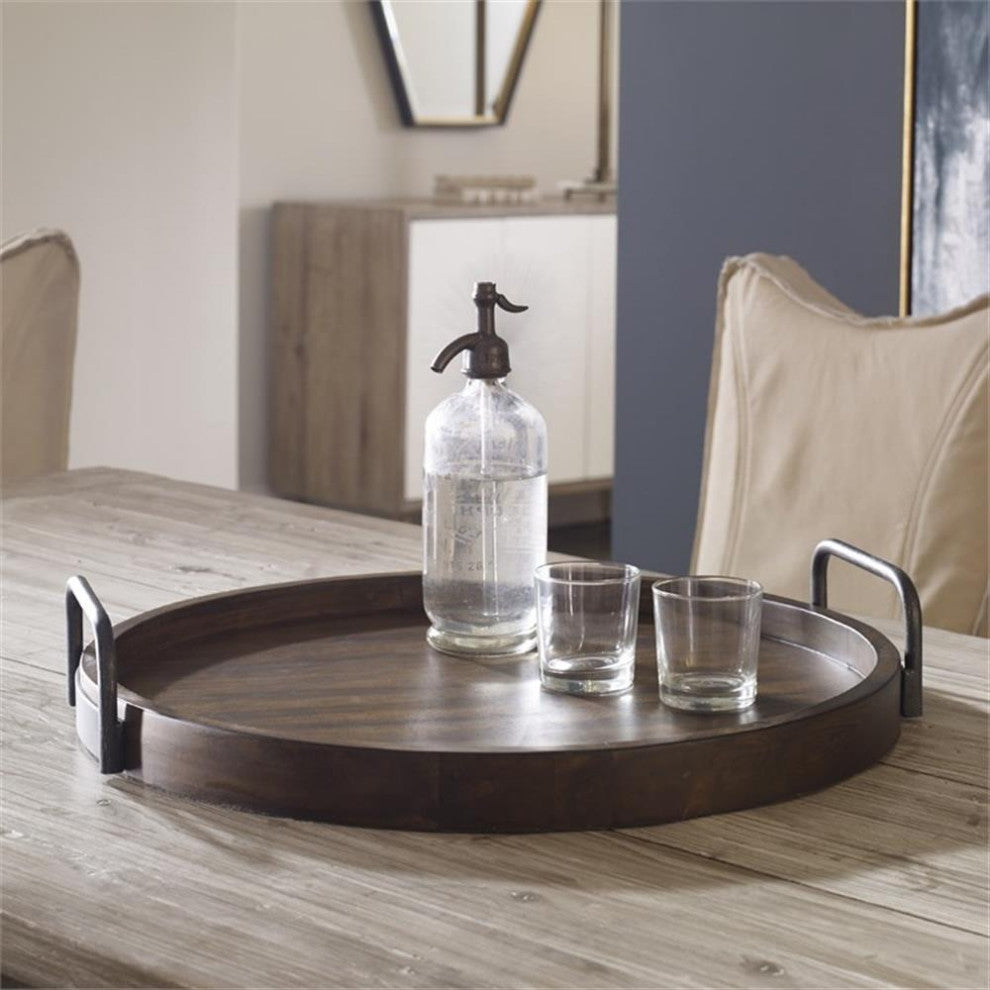 Uttermost Reine Coastal MDF Wood and Metal Serving Tray in Brown/Gray