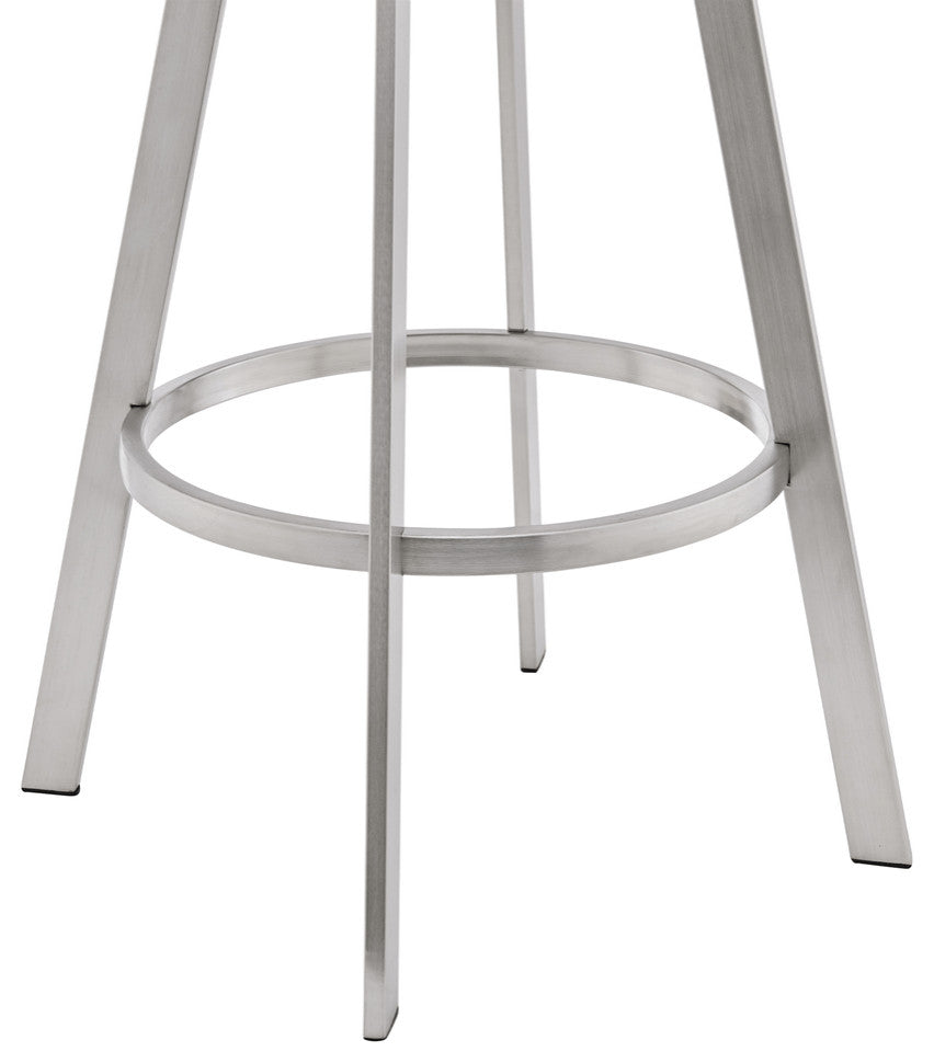 30" Mod Grey Faux Leather Brushed Silver Finish Swivel Bar Stool