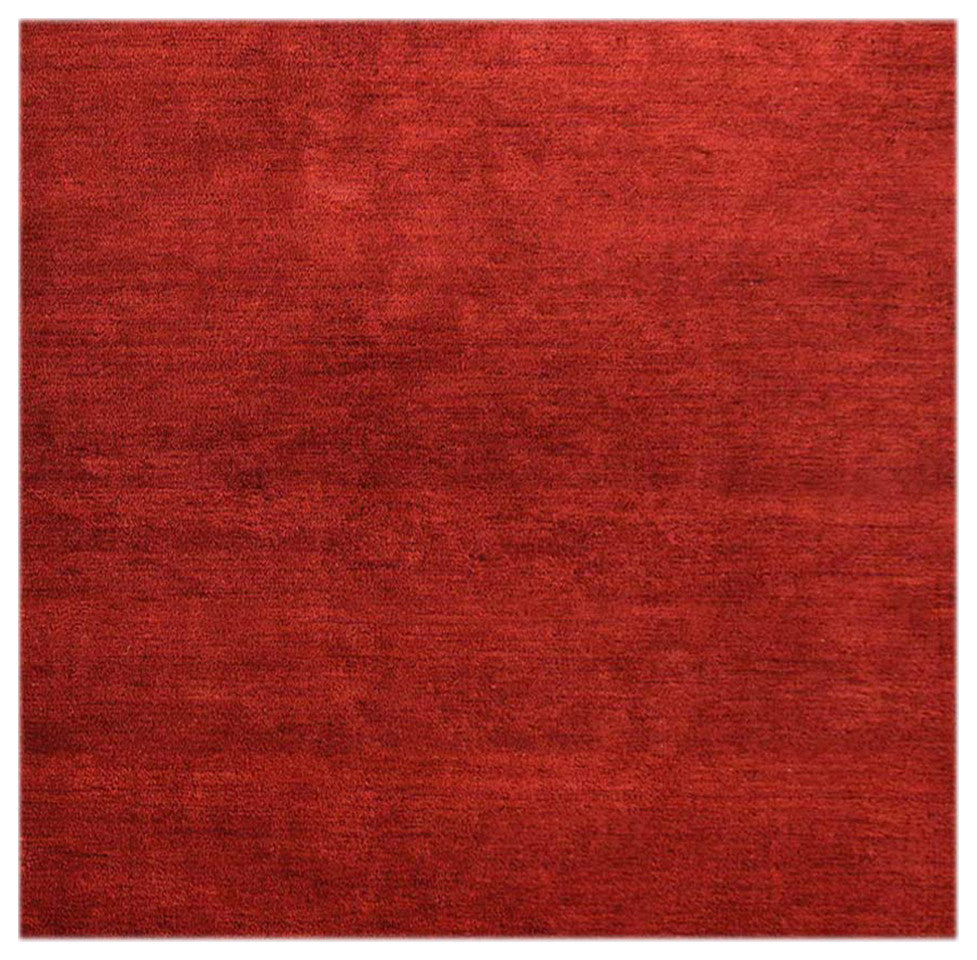 Hand Knotted Loom Silk Mix Area Rug Solid Light Red