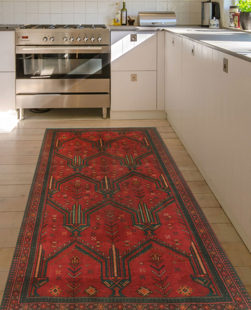 Fine Vintage Distressed Crespin Red/Charcoal Runner, 3'10x7'9