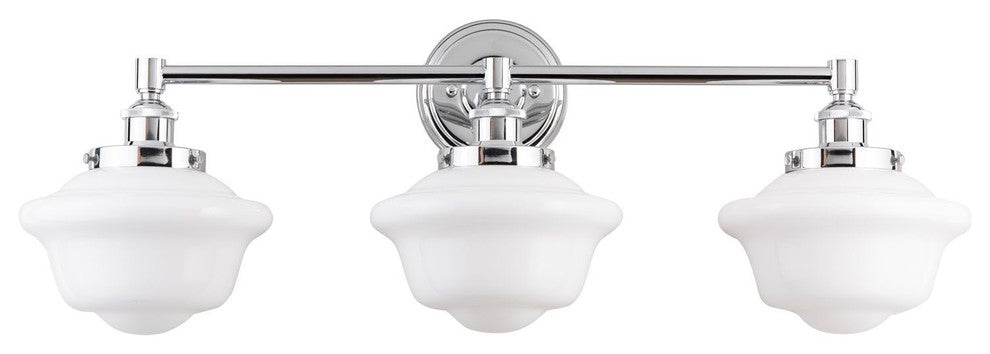 Lavagna 3 Light Schoolhouse Wall Sconce, Polished Chrome, Milk Glass