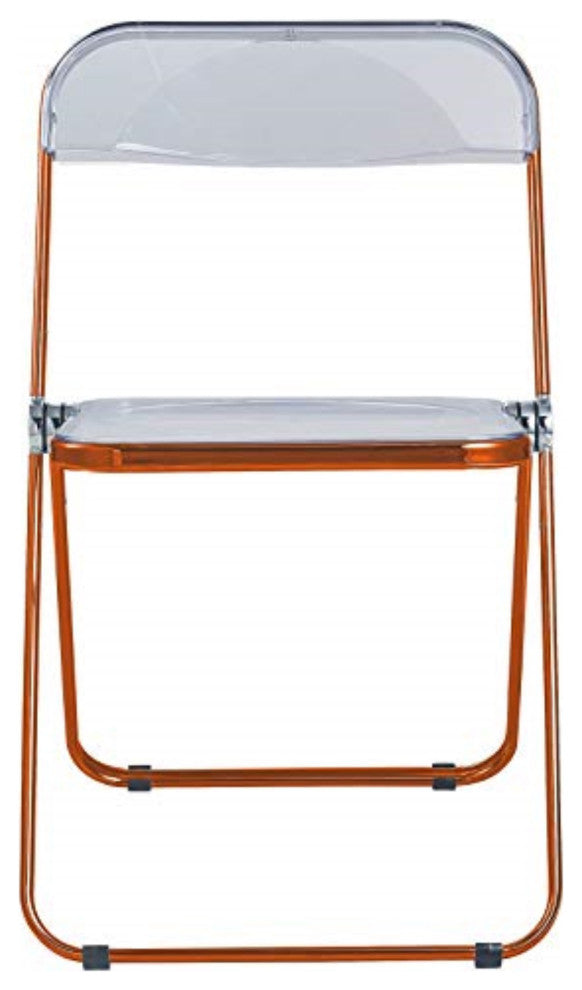 LeisureMod Lawrence Acrylic Folding Chair With Orange Metal Frame, Set of 4