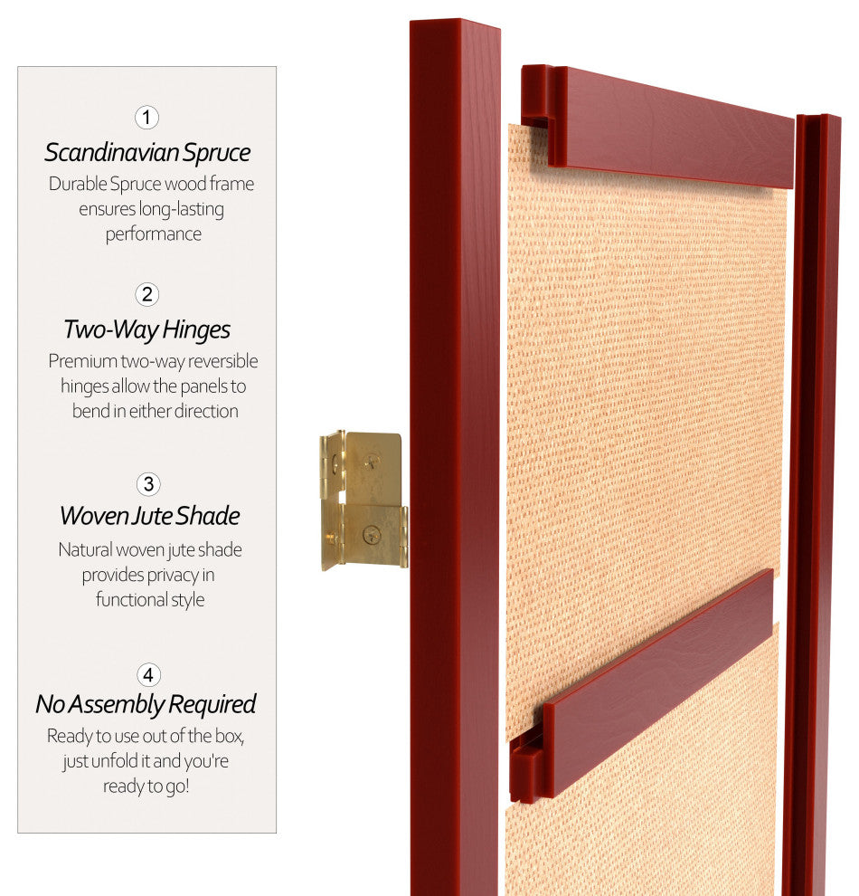 7' Tall Jute Shoji Screen, 5 Panel, Rosewood