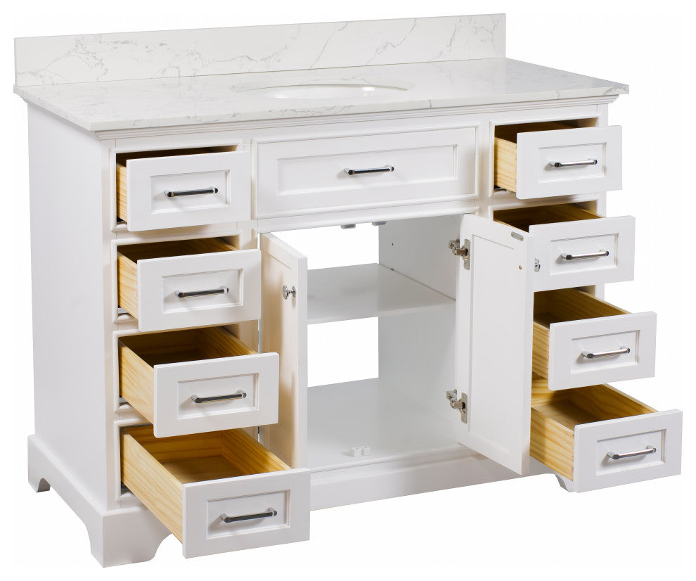 Aria 48" Bathroom Vanity, White, Engineered Marble