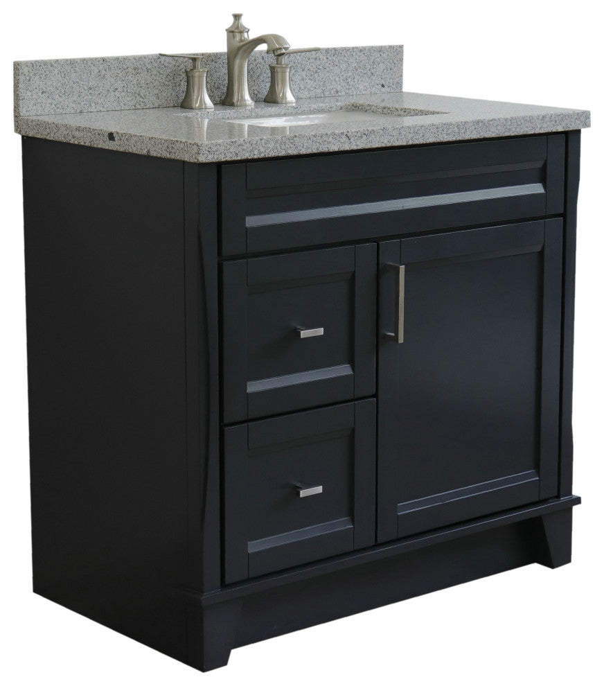 37" Single Sink Vanity, Dark Gray Finish With Gray Granite
