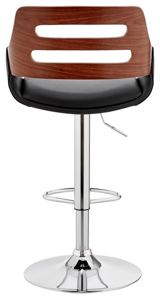 Black Faux Leather and Walnut Wood Adjustable Bar Stool