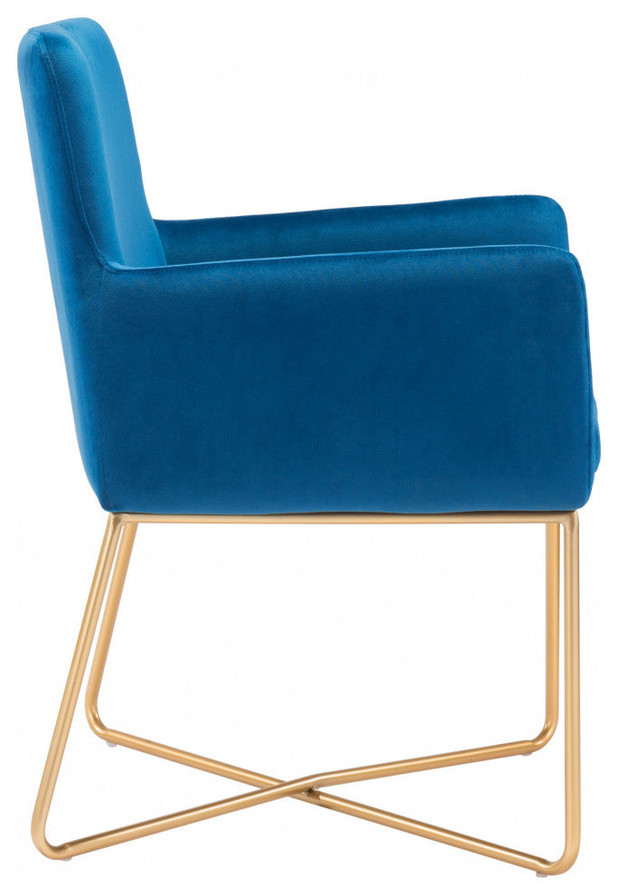 Gold Royal Blue Velvet Accent Armchair