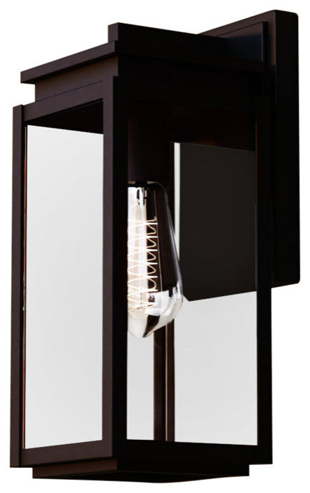 Uptown 1-Light Matte Black Transitional Outdoor Wall Lantern Clear Glass, 5"wx12.5"hx6"d