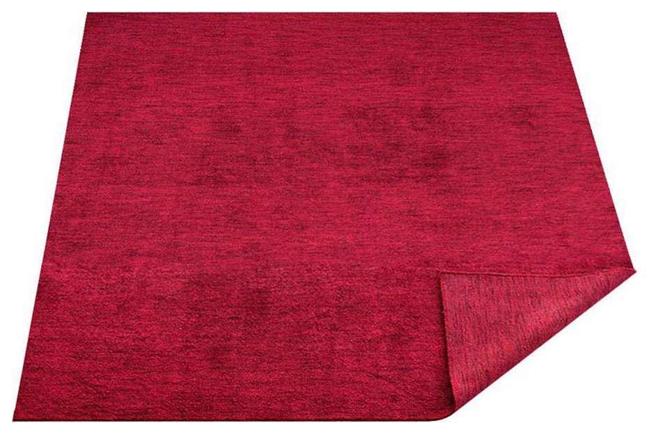 Hand Knotted Loom Silk Area Rug Solid Dark Red