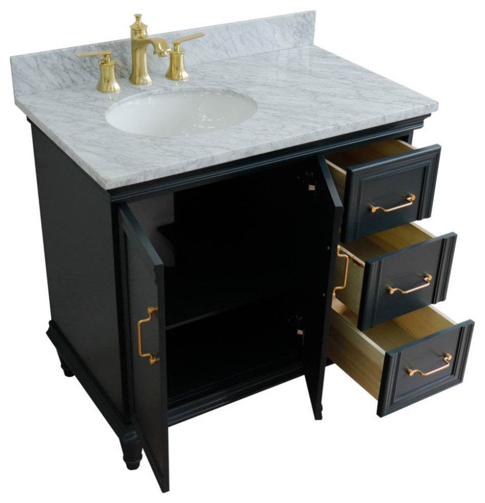 37" Single Vanity, Dark Gray Finish With White Carrara