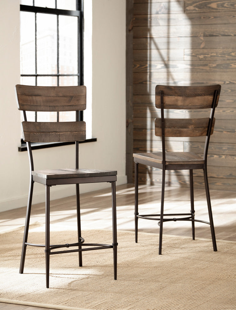 Hillsdale Jennings Metal Counter Height Stool, Set of 2, Distressed Walnut