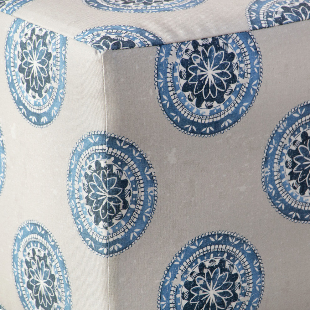 May Square Ottoman, Como Medallion Navy