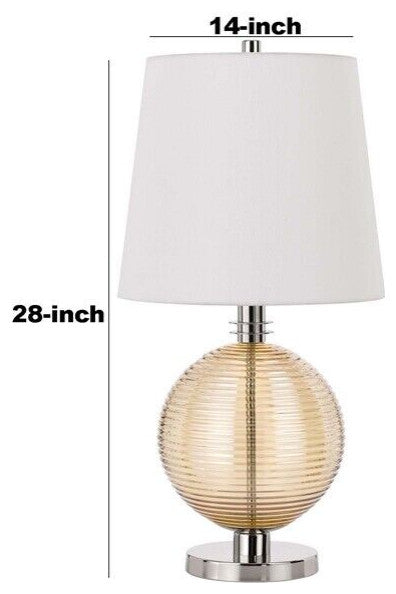 Benzara BM241799 Table Lamp With Textured Glass Ball Accent, White and Chrome