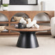 Mitchell Black Metal Pedestal Base With Brown Wood Top Coffee Table