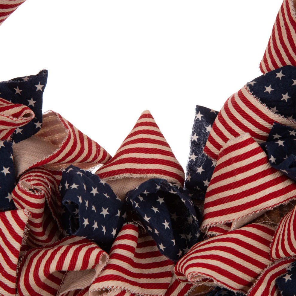 19"D Fabric Patriotic/Americana Stripes and Stars Wreath