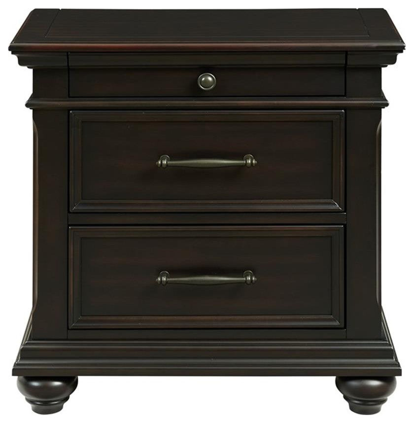 Picket House Furnishings Brooks 3-Drawer Nightstand with USB Ports in Black