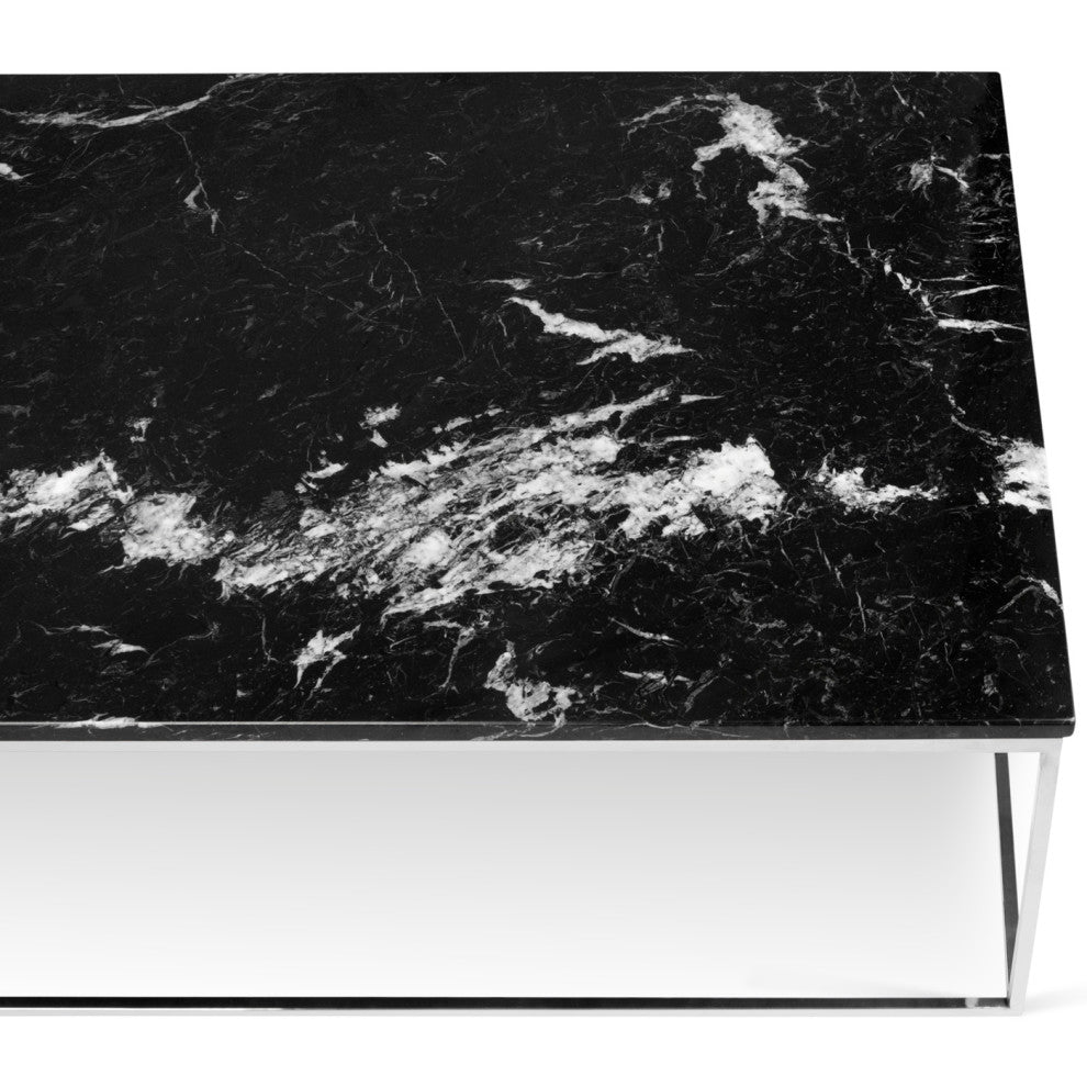 Modern Metal Rectangle Marble Top Coffee Table, Black Marble/Chrome