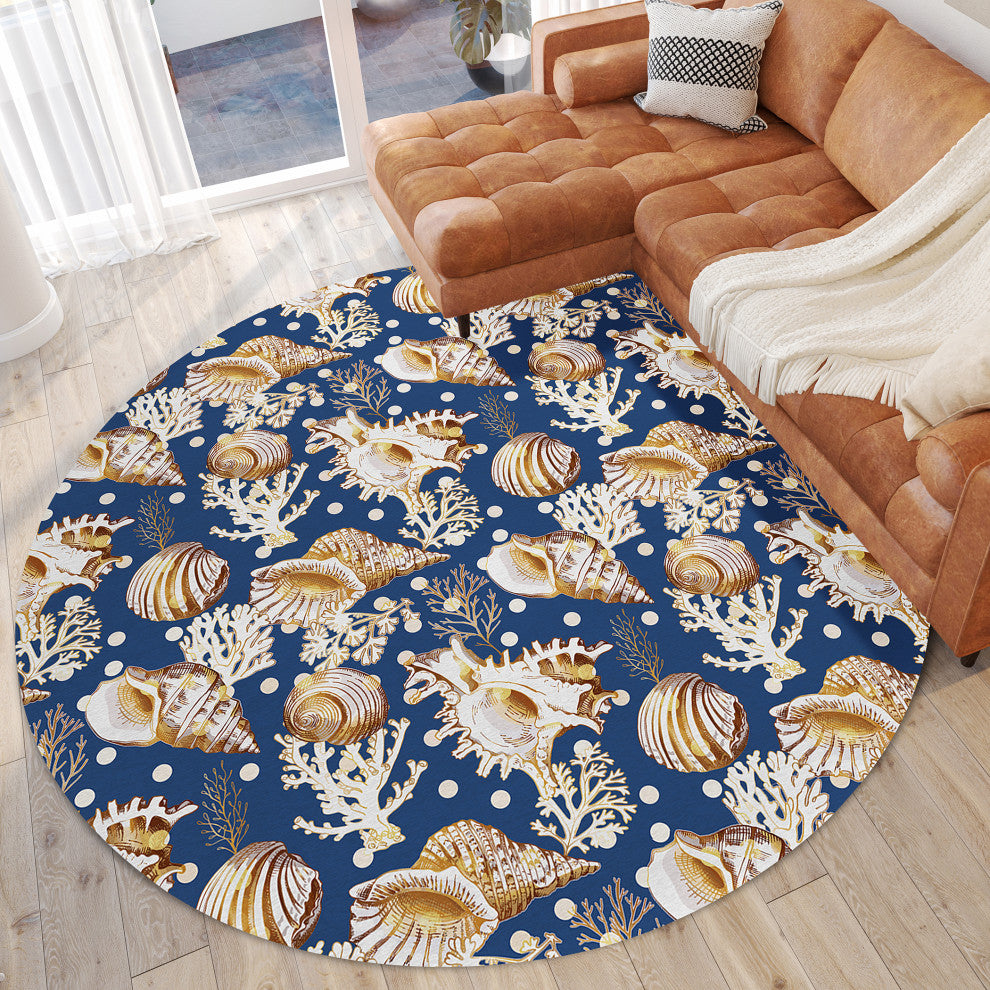 Indoor/Outdoor Seabreeze SZ6 Navy Machine Washable 8' x 8' Round Rug