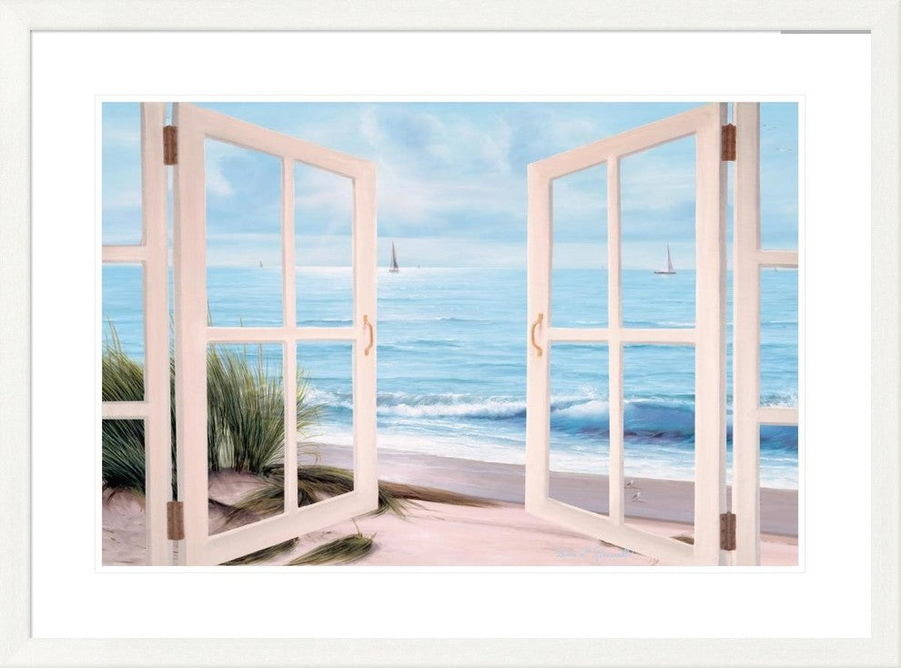 "Sandpiper Beach through Door" Framed Digital Print by Diane Romanello, 39x29"