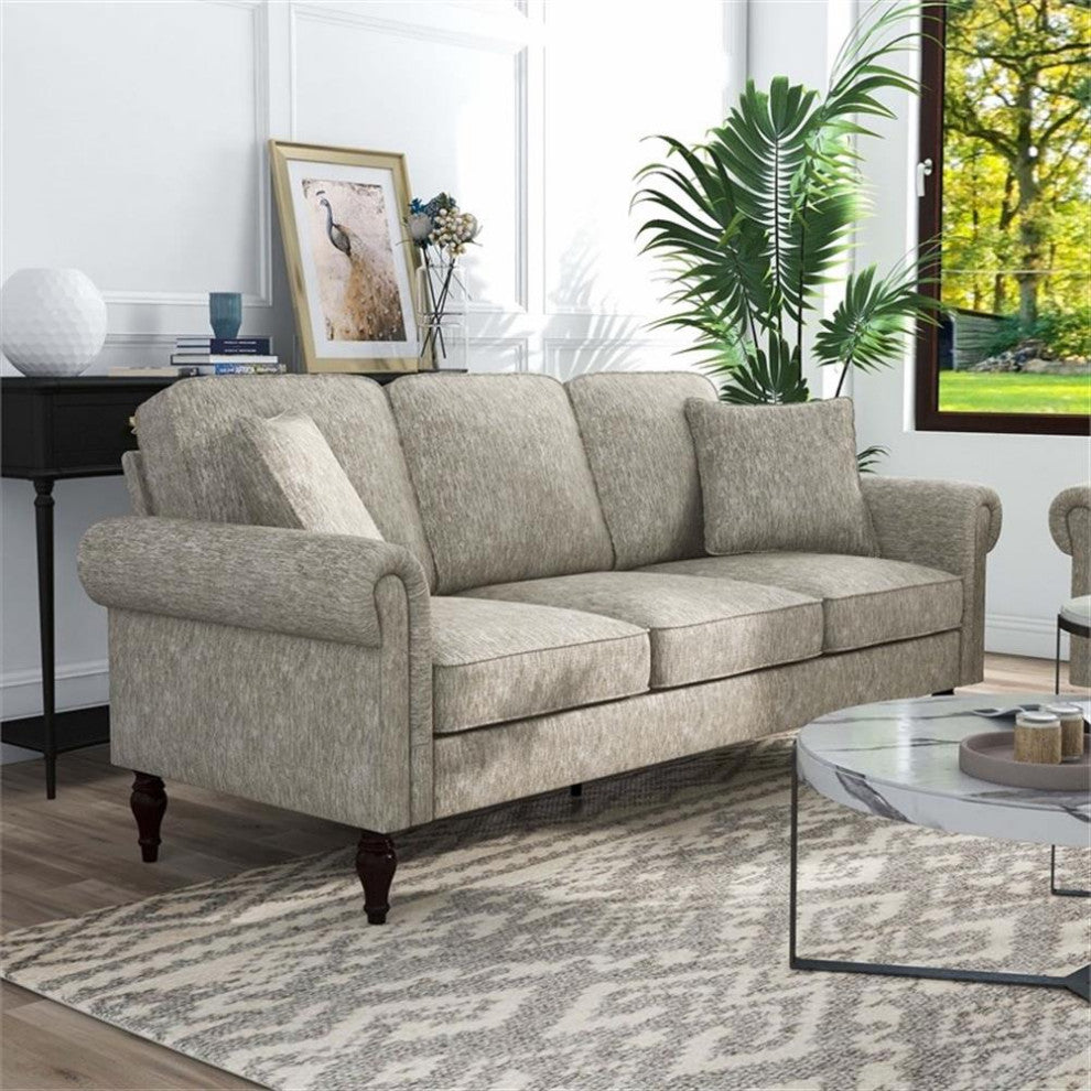 Furniture of America Elm Contemporary Chenille Upholstered Sofa in Light Brown