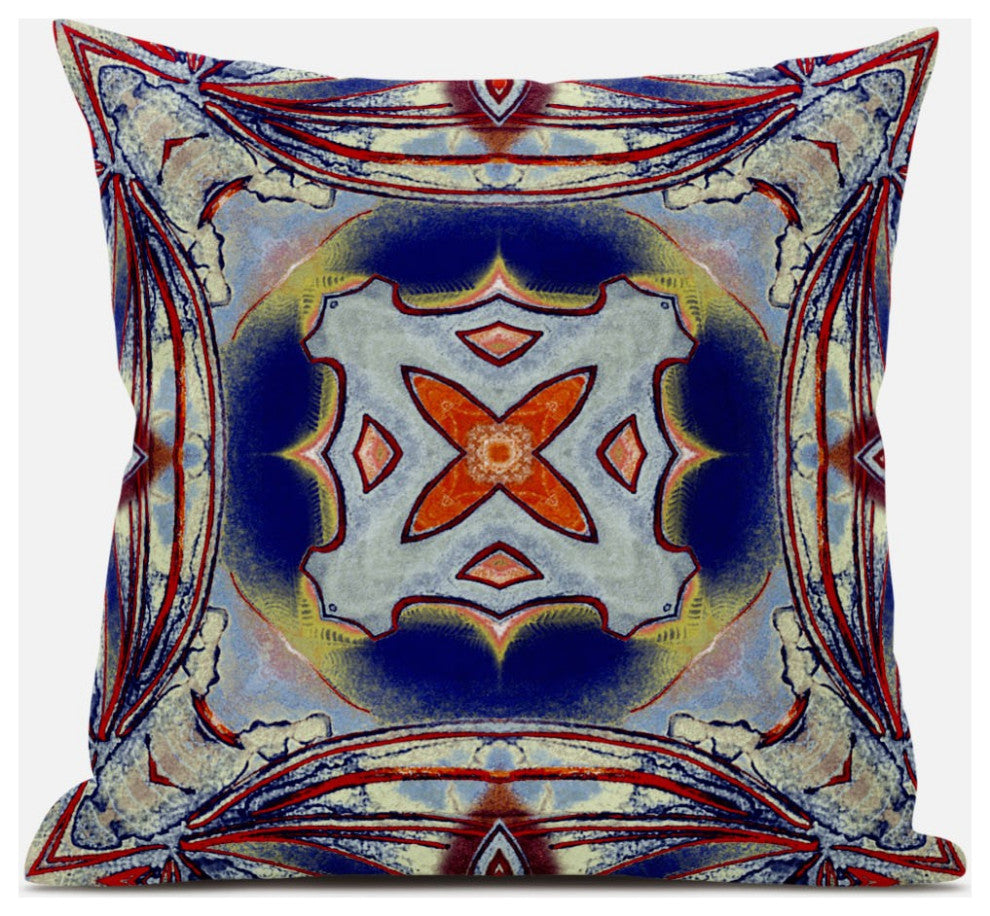 20" Red Blue Geo Tribal Suede Throw Pillow